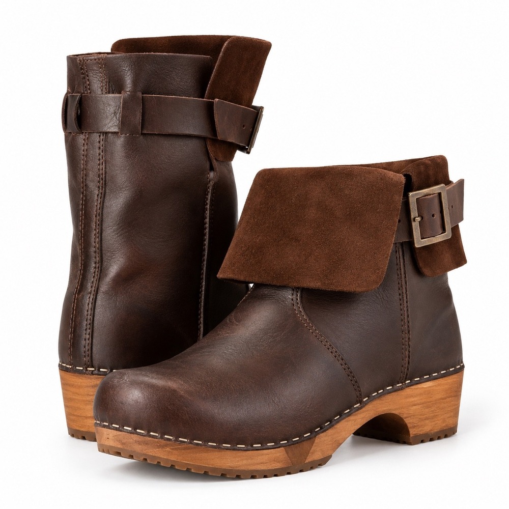 Sanita Wood-Lexi Basic Flex Boot Antique Brown Leather Clog Ankle Boots 39
